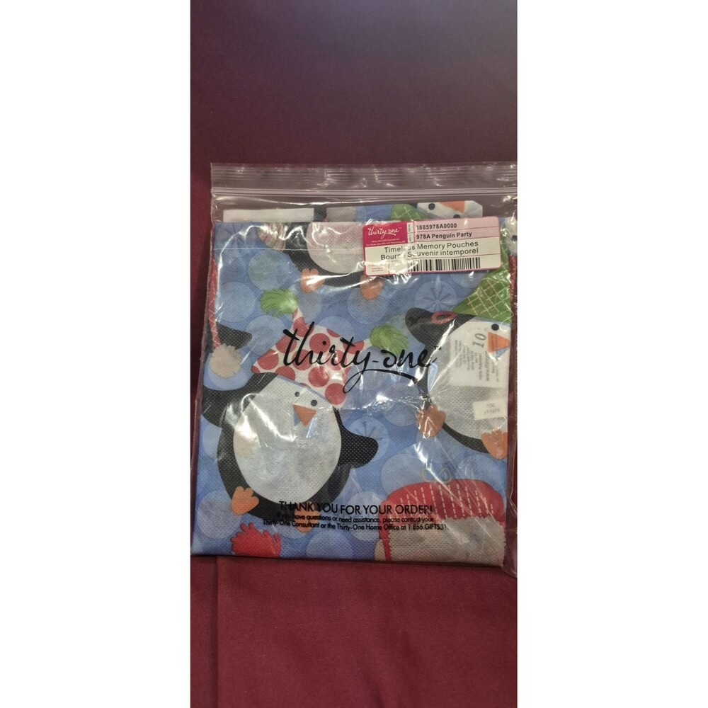 NWT Thirty-One Timeless Memory Pouches Penguin Party NIP